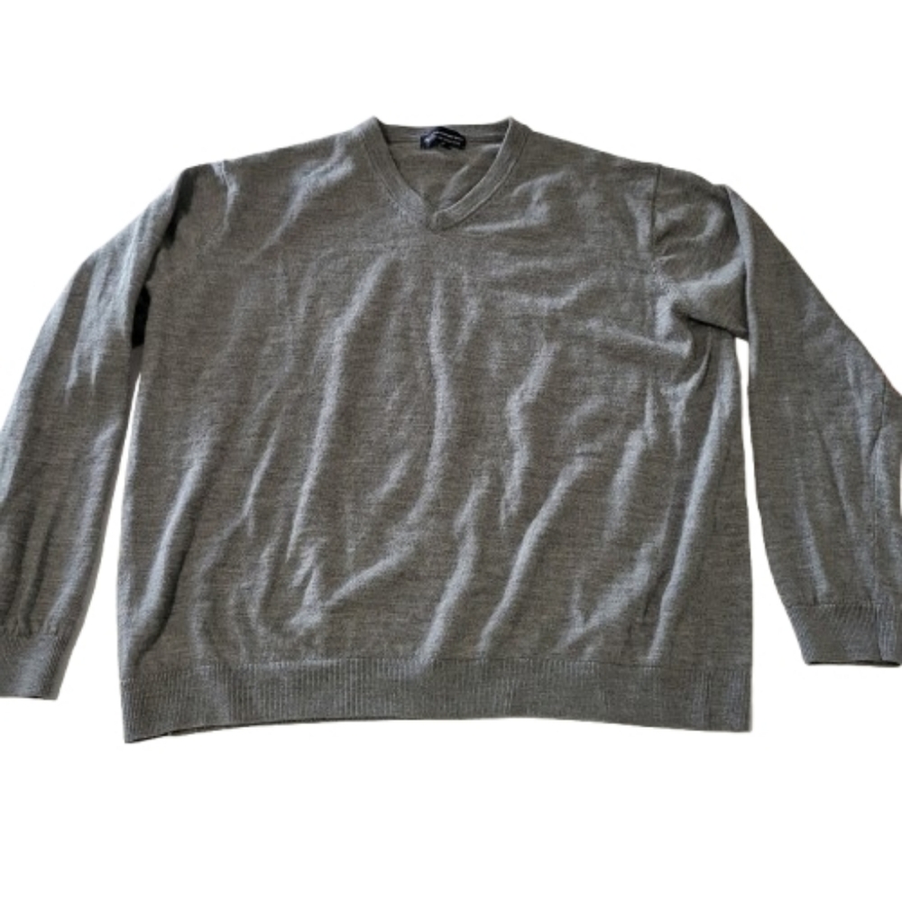 Hart Schaffner Marx Extra Fine Merino Wool Sweater‎ V Neck Long Sleeve Gray 2XT